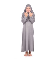 Pratik Çocuk Namaz Elbisesi 8-12 Yaş Gri