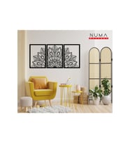 Numa Concept Lotus Çiçeği 3'lü Tablo Ahşap Mdf Siyah