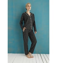 Pijamoni Kadın Süet Boydan Düğmeli Pijama Takımı - 5660-15 (Siyah)