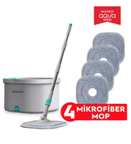 SMARTER AQUA MASTER 4 ADET MİKROFİBER MOP TEMİZ&KİRLİ SUYU AYIRMA ÖZELLİĞİ OTOMATİK TEMİZLİK SETİ PASPAS (Gri)