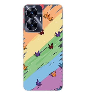 Realme C55 Uyumlu Renk ve Kelebek Desenli Şeffaf Telefon Kılıfı