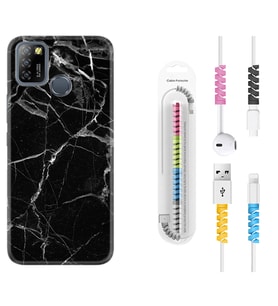 INFINIX Smart 4 5 6 Zero 8 S5 Pro Kılıf Kablo Koruma Spiral Silikon Fragile Black Mermer 1378