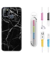 INFINIX Smart 4 5 6 Zero 8 S5 Pro Kılıf Kablo Koruma Spiral Silikon Fragile Black Mermer 1378
