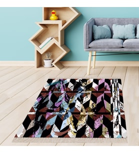 Geometrik Desenli Renkli Dijital Baskı Yıkanabilir Kaymaz Taban Modern Salon Halısı ve Yolluk (Çok Renkli)