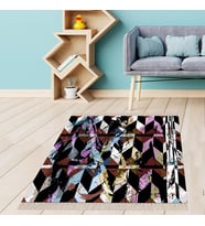 Geometrik Desenli Renkli Dijital Baskı Yıkanabilir Kaymaz Taban Modern Salon Halısı ve Yolluk (Çok Renkli)