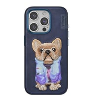 Northcity iPhone 15 Pro Max ile Uyumlu Cute Desenli Kapak - Lacivert, Dikişli Köpek Figürlü Dayanıklı Telefon Kılıfı