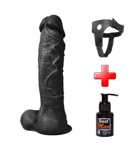 OdinsShop 27 cm Belden Bağlamalı Realistik siyahi Penis + Kemer + Kayganlaştırıcı