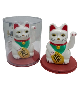 Maneki Neko El Sallayan Şans Kedisi Beyaz Solar Güneş Enerjili 11x10cm NO1B