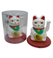 Maneki Neko El Sallayan Şans Kedisi Beyaz Solar Güneş Enerjili 11x10cm NO1B