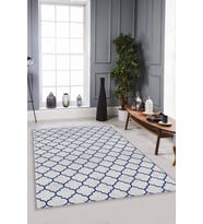 Lacivert Fas Desen Kaymaz Tabanlı Dekoratif Halı FS09 - 100 x 160 cm