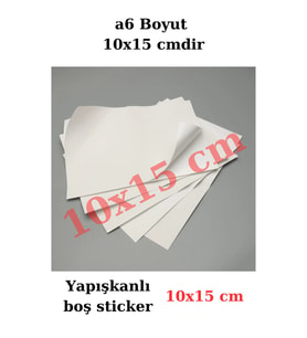Sticker - 50 Adet Yapışkanlı Etiket - 10x15 cm - A6 Boyut Boş Sticker - 