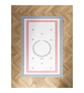 MEKTA HOME BEBEK VE ÇOCUK ODASI Çelenk ve Yıldız Desenli Pembe Gri Çerçeveli Halı
