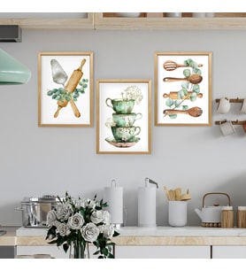 Retro Kafe ve Mutfak Duvar Dekoru – 3 Parça MDF Tablo Seti