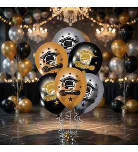 Mezuniyet Baskılı Balon 8'li Paket Parti Süsü Fotoğraf Dekorasyonu Kutlama Seti