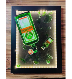 Led Işıklı Epoksi Tablo (Jagermeıster ) Kırık Şişe Sanatı (Kahverengi)