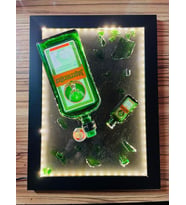 Led Işıklı Epoksi Tablo (Jagermeıster ) Kırık Şişe Sanatı (Kahverengi)