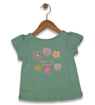 Kız Çocuk Çiçek Baskılı Tişört BGL-ST04452 (Yeşil)