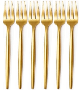 Lexroo Limon ve Fondü Çatalı Seti, Çelik, 13 cm, Altın Kaplama, Sarı, 6 Parça