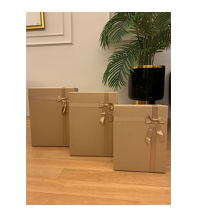 Hediye Kutusu Kıraft Kurdeleli Damat Gelin Çeyiz Bohça Kutusu Dekoratif Set 3 Lü Kıraft Mini (Karışık)