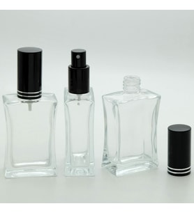 PARFÜM ŞİŞESİ 50 ML (10 ADET) SİYAH KAPAK METAL VALF İÇBÜKEY BOŞ ŞİŞE