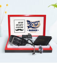 BK Gift Kişiye Özel Dünyanın En İyi Babası Tasarımlı Mesajlı Kutuda Cüzdan Kemer Çakmak Tespih ve Anahtarlık Hediye Seti-2