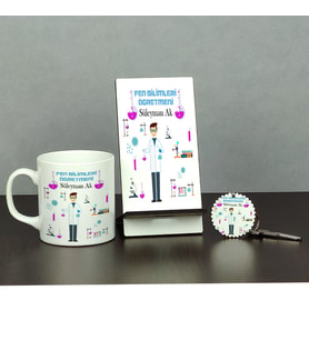 Fen Bilimleri Öğretmeni Üçlü Set (Kupa + Telefon Standı + Anahtarlık) 004