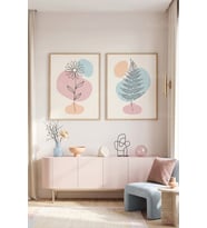 Minimalist Doğa Çizgileri 2'li Ahşap Çerçeveli Tablo Seti