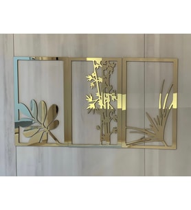 3'lü Çiçek Gold Pleksi Tablo lazer kesim