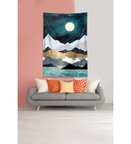 Mavi-Beyaz Ay Tutulması Leke Tutmaz Kadife Kumaş Duvar Örtüsü Duvar Halısı Tapestry