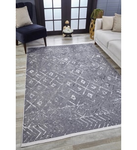 Dijital Kaymaz Yıkanabilir Antrasit Geometrik Salon Halısı Mutfak Halısı Koridor Halısı Yolluk HLN1841