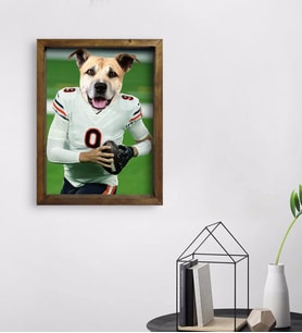 Evcil Dostlara Özel Amerikan Futbolcusu Tasarımlı Portre Doğal Masif Ahşap Çerçeveli Tablo 45x65cm-3