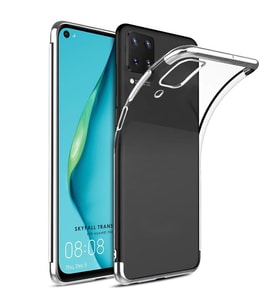 Huawei P40 Lite Köşeleri Renkli Kamera Korumalı Şeffaf Kılıf (Gri)