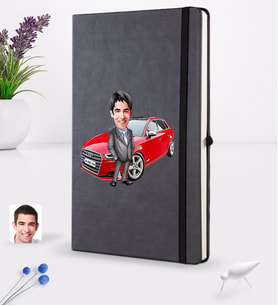 BK Gift Kişiye Özel Plakalı Erkek Audi A3 Karikatürlü Siyah Termo Deri Defter 16x24cm Model 2