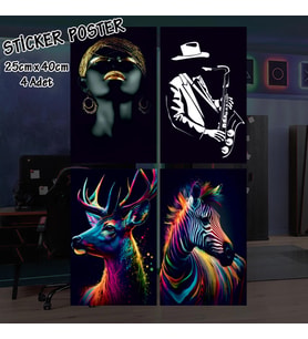 jazz geyik kaplan siyahi kadın - 4 adet yapışkanlı poster sticker etiketler - dolap cam oda için