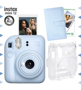 Instax mini 12 Mavi Fotoğraf Makinesi-10'lu Film-Laporta Albüm ve Şeffaf Kılıf Seti