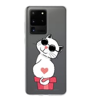 Samsung Galaxy S20 Ultra Kapak Cool Cat Tasarımlı Şeffaf Silikon Kılıf