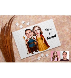 Kral Kraliçe Karikatürlü Kişiye Özel Puzzle