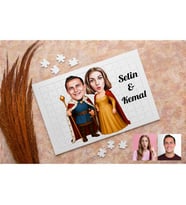 Kral Kraliçe Karikatürlü Kişiye Özel Puzzle
