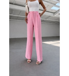 Pembe Yüksek Bel Palazzo Kumaş Pantolon