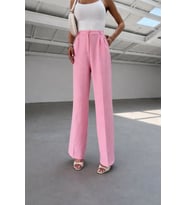 Pembe Yüksek Bel Palazzo Kumaş Pantolon