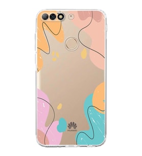 Huawei Y7 2018 Uyumlu Kamera korumalı Kapak Karışık Renkler Tasarımlı Şeffaf Kılıf