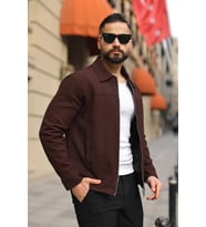 Premium Dokulu Kumaş Mevsimlik Ceket (Kahverengi)