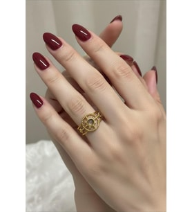 Gold Renkli Ayarlanabilir Taşlı Çelik Yüzük