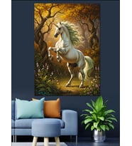 Ormanda Beyaz Unicorn At Dekoratif Kanvas - Mdf Ahşap Tablo