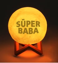 Babalar Gününe Özel  3D Ay Şeklinde Dekoratif Gece Lambası (Standlı) (Sarı)