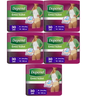 Depend Emici Külot Hasta Bezi Medium - Orta Kadın 150 Adet (5PK*30)