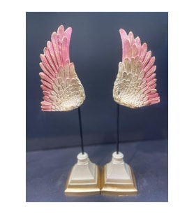 Dekoratif Polyester Ikili Melek Kanatları Biblo Krem Pembe Gold Eskitme