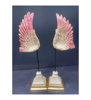 Dekoratif Polyester Ikili Melek Kanatları Biblo Krem Pembe Gold Eskitme