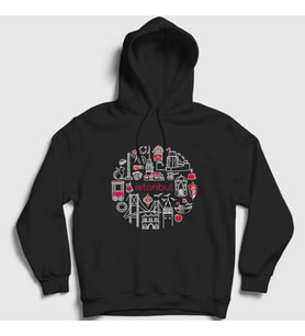 Presmono Unisex Beyaz Tourist Travel İstanbul Türkiye Turkey Kapüşonlu Sweatshirt 499700tt (Siyah)