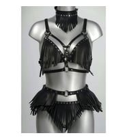Püskül Detaylı Şık Deri Harness Takım (Siyah)